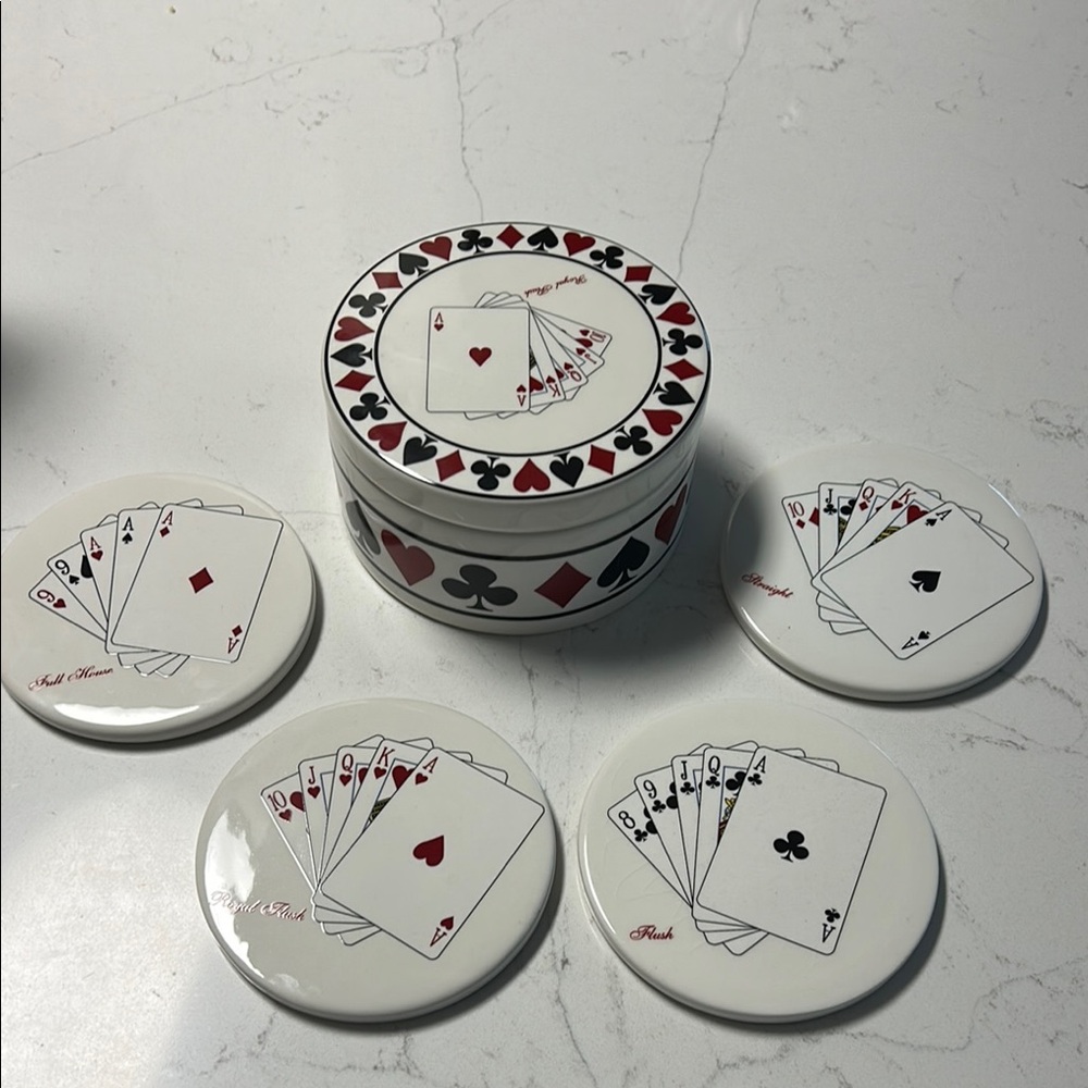 American Atelier Poker Card Coaster Set - Red, Black, White